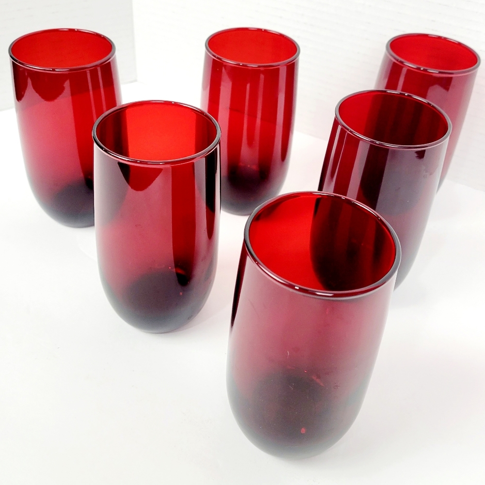 Set of 6 Deep Red Stemless Glass Tumblers